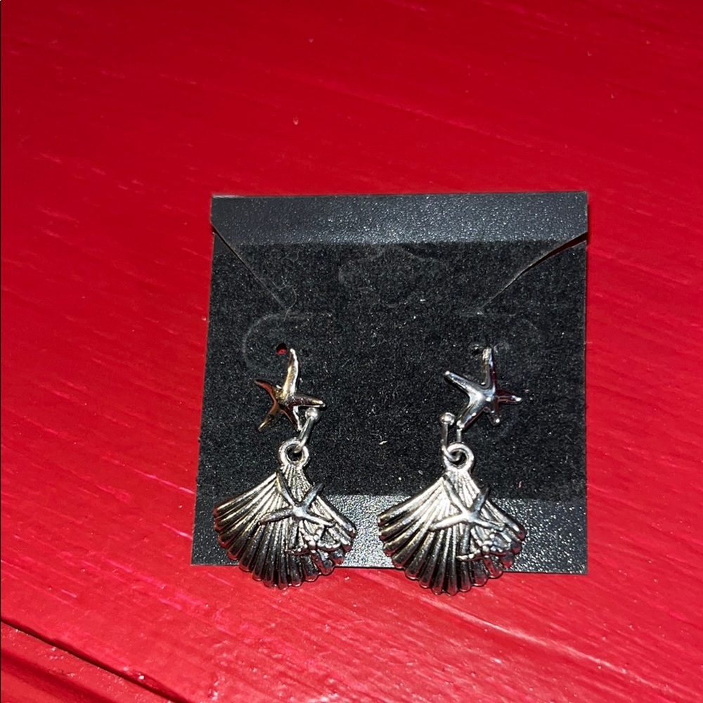 Silver Starfish and Shell Earrings